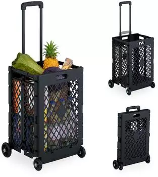 Relaxdays Einkaufstrolley klappbar, bis 25kg, Teleskopgriff, schwarz (10049995_46)