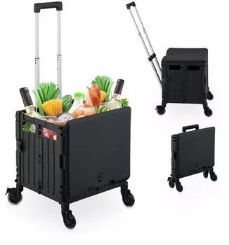 Relaxdays Einkaufstrolley, klappbar, schwarz, bis 35kg, Teleskopgriff