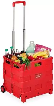 Relaxdays Klapptrolley mit Teleskopgriff, rot, bis 35kg (10048241_47)