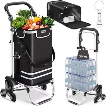 TecTake Einkaufstrolley 3-in-1 klappbar mit K&uuml;hltasche 56L (schwarz)