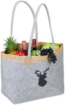 Relaxdays Einkaufstasche aus Filz mit Hirschmotiv, 35l