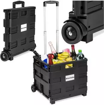 TecTake Einkaufstrolley klappbar Hartschale, Teleskopgriff, 35kg - schwarz (402118)