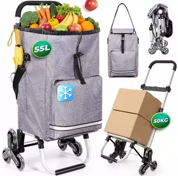 HOMECALL 3 in 1 Einkaufstrolley mit Kühltasche Treppensteiger light grey