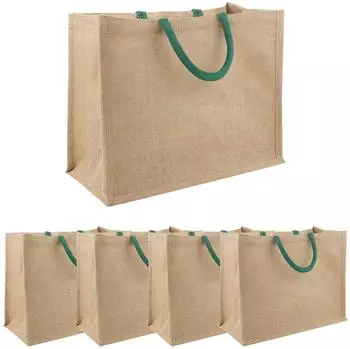 vidaXL Jute-Einkaufstaschen 5er-Set, natur/gr&uuml;n, 42x33x19cm (42012286)