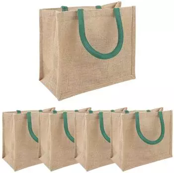vidaXL Jute-Handtaschen 5er-Set, natur/gr&uuml;n, 26x22x14cm (42012284)