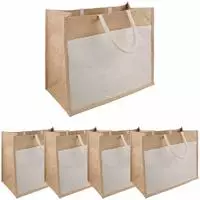 vidaXL Jute-Handtaschen mit Tasche 5 Nat&uuml;rlich und Wei&szlig;