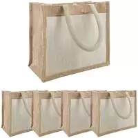 vidaXL Jute-Handtaschen mit Tasche 5 Nat&uuml;rlich und Wei&szlig;