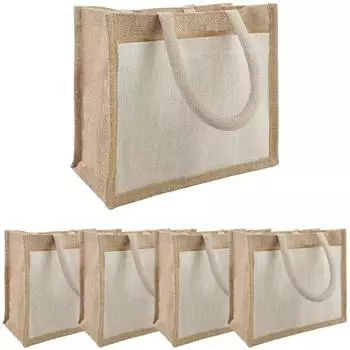 vidaXL Jute-Handtaschen mit Tasche, 5er-Set, natur und weiß, 26x22x14cm