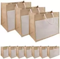 vidaXL Jute-Handtaschen mit Tasche 10 Nat&uuml;rlich und Wei&szlig;