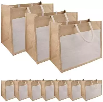 vidaXL Jute-Handtaschen mit Tasche, natur/wei&szlig;, 10er-Set (42012291)