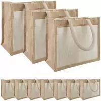 vidaXL Jute-Handtaschen mit Tasche 10 Nat&uuml;rlich und Wei&szlig;