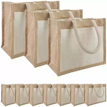 vidaXL Jute-Handtaschen mit Tasche, natur/wei&szlig;, 10er-Set (42012289)