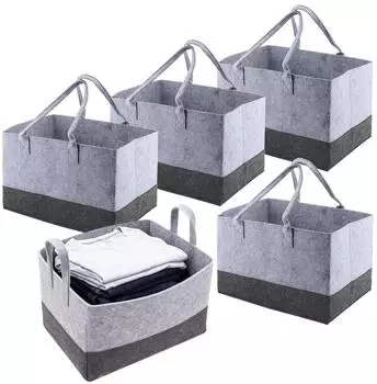LuxusKollektion Filztaschen Shopper 5er-Set, grau, faltbar (38x25,5x25,5cm)