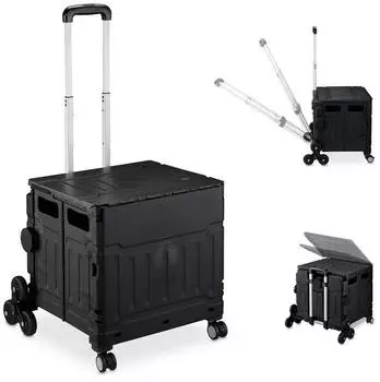 Relaxdays Einkaufstrolley Treppensteiger klappbar, 47l, bis 50kg, schwarz (10050161_46)