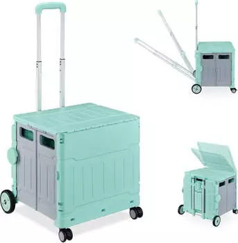 Relaxdays Einkaufstrolley, klappbar, 50kg, türkis/grau