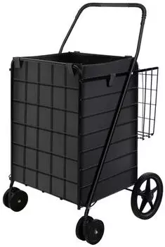 Costway Einkaufstrolley klappbar, Oxford-Tasche abnehmbar, 2 Körbe, 40kg (TA10047DK)