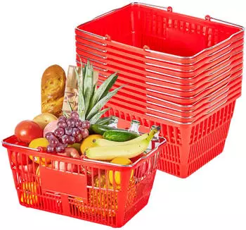 VEVOR Einkaufskorb 21L PE-Kunststoff stapelbar mit Metallgriffen, 12er-Pack
