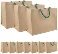 vidaXL Jute-Handtaschen 10 Nat&uuml;rlich und Gr&uuml;n 42 x 33 x 19 cm