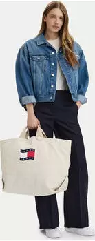 Tommy Hilfiger Wavy Flag Canvas Tote Shopper newsprint beige (AW0AW18466ACG)