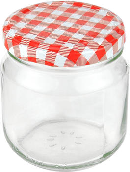 MamboCat 12er Set Rundglas 212 ml nieder To 66 rot karierter Deckel Marmeladengläser Glas incl. Rezeptheft