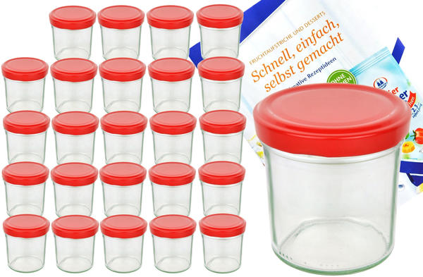 MamboCat 25er Set Sturzglas 350 ml To 82 roter Deckel Einmachgläser Einweckgläser incl. Diamant Rezeptheft