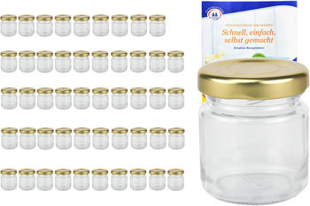 MamboCat 50er Set Mini Sturzglas 53 ml To 43 goldener Deckel Portionsgläser Obstgläser incl. Rezeptheft