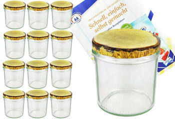 MamboCat 12er Set Sturzglas 350 ml Marmeladenglas Einmachglas Glas To 82 Holzdekor Deckel incl. Rezeptheft