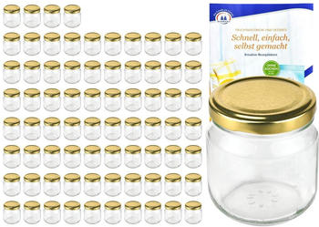 MamboCat 75er Set Rundglas 212 ml nieder To 66 goldener Deckel Sturzgl&auml;ser Einmachgl&auml;ser incl. Rezeptheft