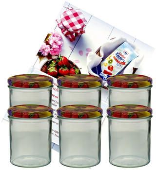 MamboCat 6er Set Sturzglas 350 ml Marmeladenglas Einmachglas Einweckglas To 82 Obst Deckel incl. Diamant-Zucker Gelierzauber Rezeptheft
