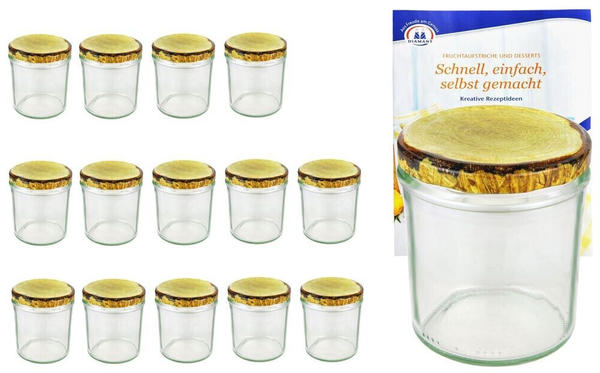 MamboCat 15er Set Sturzglas 350 ml To 82 Holzdekor Deckel Marmeladengläser Einmachgläser incl. Rezeptheft