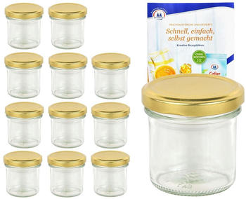 MamboCat 12er Set Sturzglas 167 ml To 66 goldener Deckel Marmeladengläser Einmachgläser incl. Rezeptheft