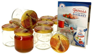 MamboCat 12er Set Einmachglas 212 ml Deckel Honigwabe Rund- Einkochgläser Vorratsglas Glas Aufbewahrung