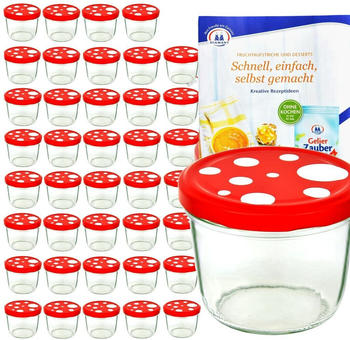 MamboCat 40er Set Sturzglas 230 ml Fliegenpilz rot weiß gepunkteter Deckel inkl. Diamant Gelierzauber Rezeptheft