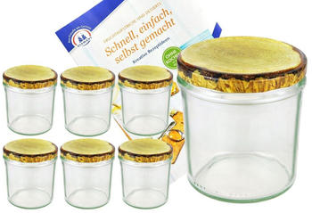 MamboCat 6er Set Sturzglas 350 ml Marmeladenglas Einmachglas Einweckglas To 82 Holzdekor Deckel incl. Diamant-Zucker Gelierzauber Rezeptheft