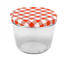 MamboCat 50er Mix Set Sturzgläser - 230 ml Marmeladenglas Einmachglas Einweckglas - To 82 rot und blau karierte Deckel - inkl. Diamant-Zucker Rezeptheft