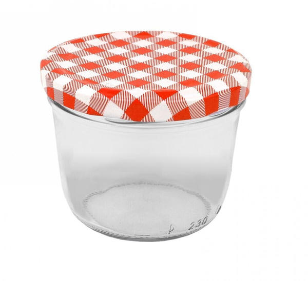 MamboCat 50er Mix Set Sturzgläser - 230 ml Marmeladenglas Einmachglas Einweckglas - To 82 rot und blau karierte Deckel - inkl. Diamant-Zucker Rezeptheft