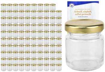 MamboCat 100er Set Sturzglas 53 ml To 43 goldener Deckel Portionsgläser Marmeladengläser incl. Rezeptheft