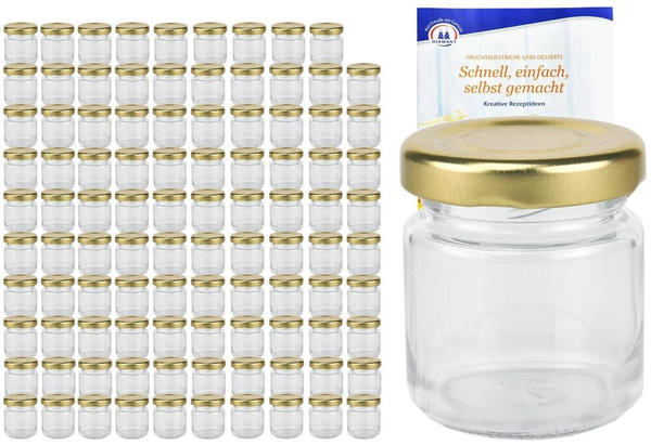 MamboCat 100er Set Sturzglas 53 ml To 43 goldener Deckel Portionsgläser Marmeladengläser incl. Rezeptheft