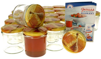 MamboCat 25er Set Einmachglas 350 ml Deckel Honigwabe Rund- Einkochgläser Vorratsglas Glas Aufbewahrung