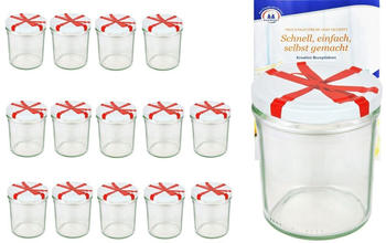 MamboCat 15er Set Sturzglas 350 ml To 82 Schleifendekor Deckel Einmachgäser Geschenk Glas incl. Rezeptheft