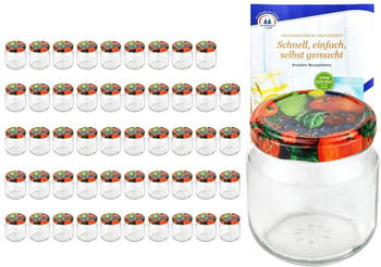 MamboCat 50er Set Rundglas 212 ml nieder To 66 ObstNachbildung Deckel Marmeladengläser Gläser incl. Rezeptheft