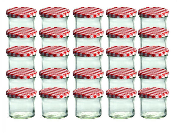 Cap+Cro 25er Set Sturzglas 125 ml Marmeladenglas Einmachglas Einweckglas rot karierter Deckel