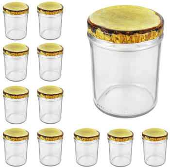 Cap+Cro 12er Set Sturzglas, 435 ml mit TO 82, Deckel mit Holz-Dekor Marmeladenglas Einmachglas Einweckglas
