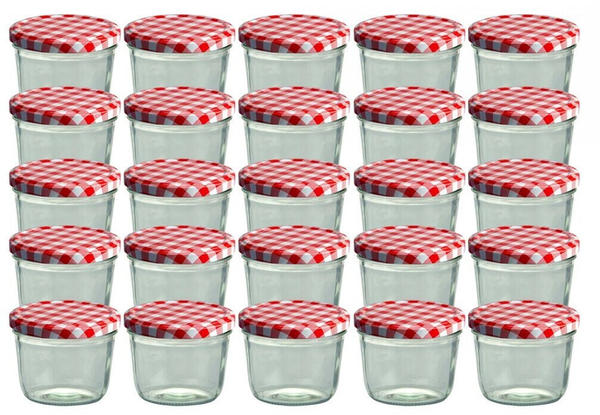 Cap+Cro 25er Set Sturzglas 230 ml Marmeladenglas Einmachglas Einweckglas To 82 rot karierter Deckel