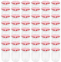 vidaXL Marmeladengl&auml;ser mit Wei&szlig;em/Rotem Deckel 48 Stk. 230 ml