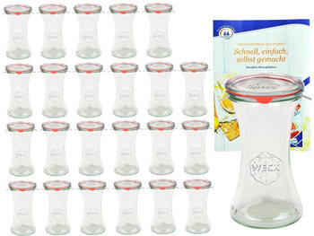 MamboCat 24er Set Gläser 200ml Delikatessenglas mit 24 Glasdeckeln, 24 Einkochringen und 48 Klammern