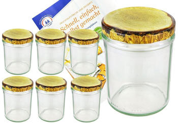 MamboCat 6er Set Sturzglas 435 ml Marmeladenglas Einmachglas Einweckglas To 82 Holzdekor Deckel incl. Diamant-Zucker Gelierzauber Rezeptheft