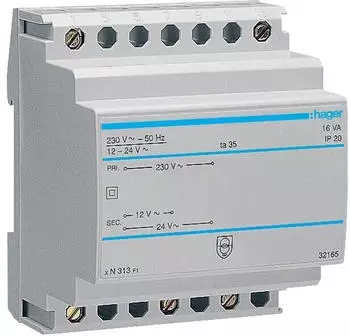 Hager Sicherheitstrafo 12V/1,33Ao. 24V/0,67A ST313