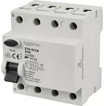 Sygonix SYG-RCCB Fehlerstrom-Schutzschalter 4-polig 63A 300mA 400V AC 10kA 3P+N (SY-6438024)