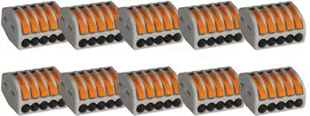 Vasalat WAGO 222 Verbindungsklemmen 5-polig 0,08-4mm&sup2; mit Hebel, 10-St&uuml;ck (WAGO 222 KLEMME 5ADRIG BIS 4MM&sup2; SET)